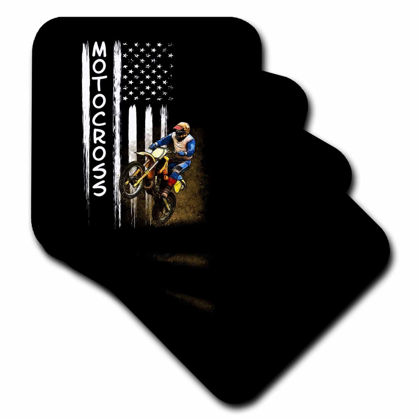 3dRose Sven Herkenrath Sport - Motocross Dirtbike with Quotes and United States America Flag - Coasters (CST_320095)