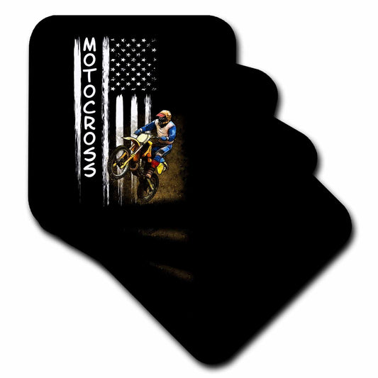 3dRose Sven Herkenrath Sport - Motocross Dirtbike with Quotes and United States America Flag - Coasters (CST_320095)